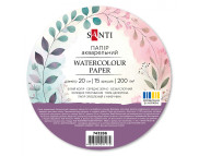 Папір д/акварелі 200г сер.зерно 100% цел. Santi упак.15арк.круглий d20см