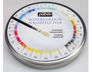 Набір акварельн фарб у кюветах|Pebeo 24кол.+пензель у кругл.метал. короб